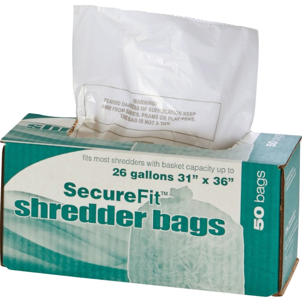 SKILCRAFT Shredder Bags, 31in x 36in, 26 Gallons, Clear, Roll Of 50 Bags, (AbilityOne 8105-01-399-4792)