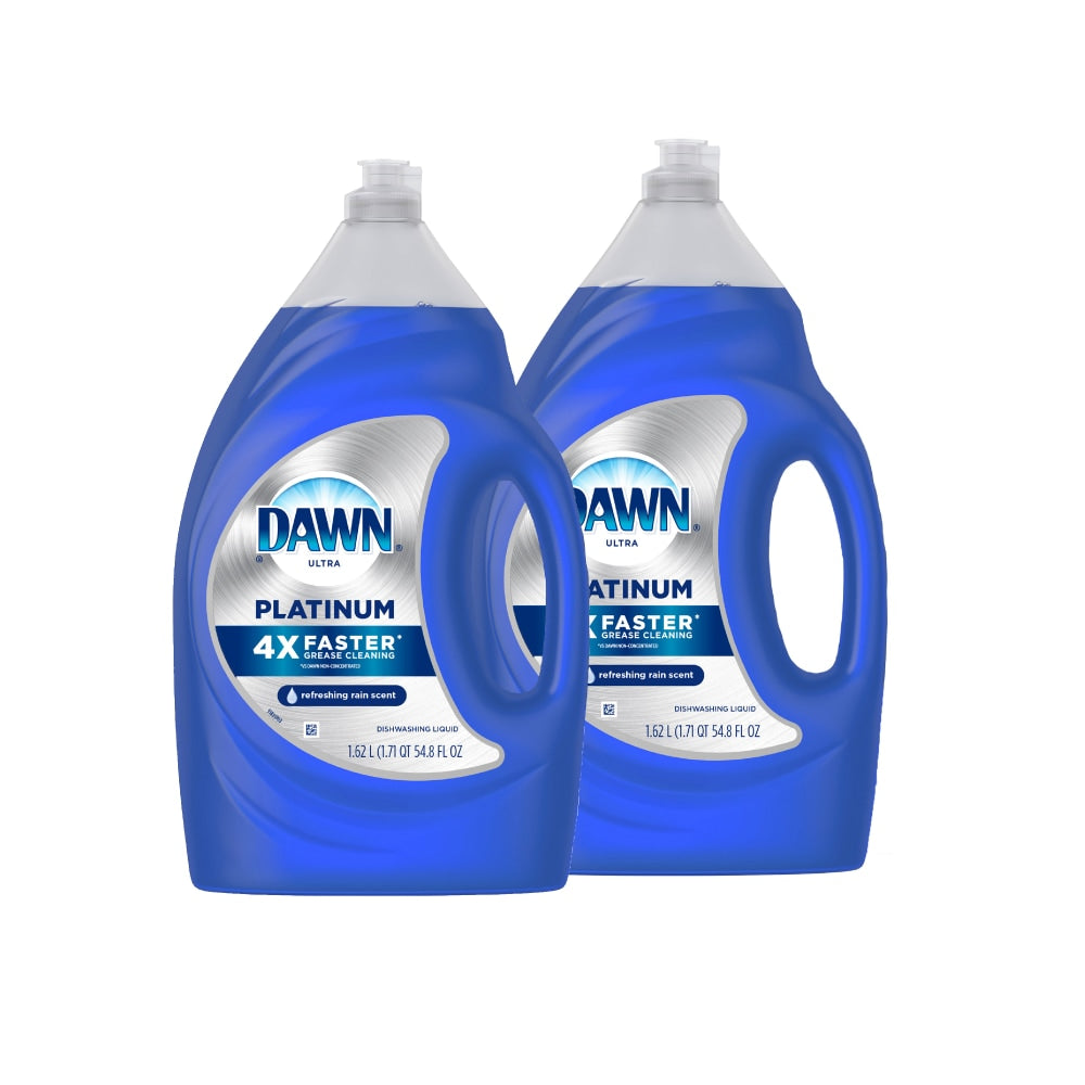 Dawn Platinum Dishwashing Liquid Dish Soap, Refreshing Rain, 54.8 Oz, Blue, Pack Of 2 Bottles