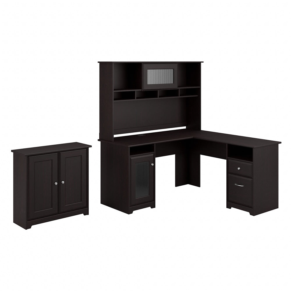 Bush Business Furniture Cabot 60inW L-Shaped Corner Desk With Hutch And Low Storage Cabinet With Doors, Espresso Oak, Standard Delivery