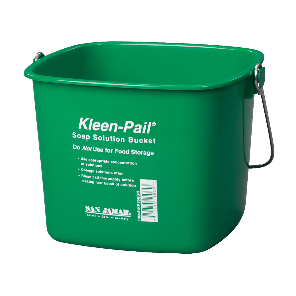 San Jamar Kleen Pail Plastic Buckets, 6 Qt, Green, Pack Of 12