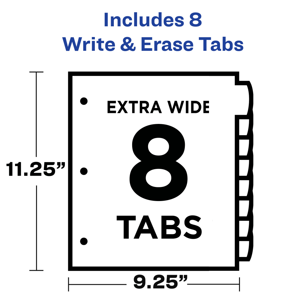 Avery Durable Plastic 8-Tab Write & Erase Dividers For 3 Ring Binders With Slash Pocket, 9-1/4in x 11-1/4in, Translucent White, 1 Set