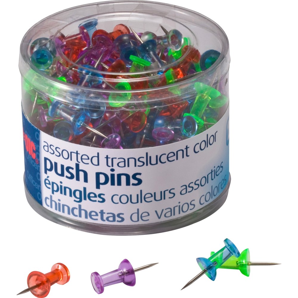 OIC Translucent Pushpins, Assorted Colors, Pack Of 200