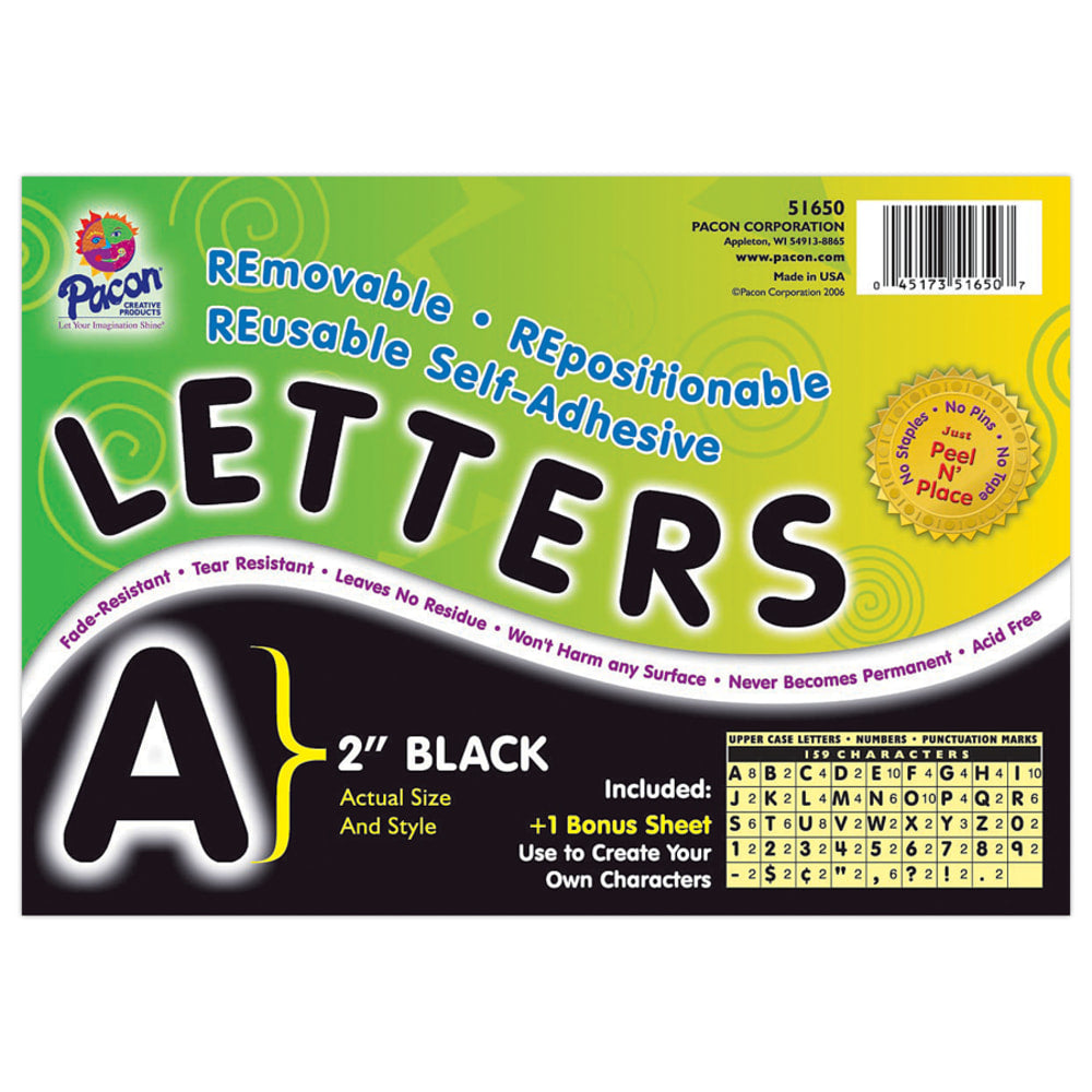 Pacon Self-Adhesive Letters, 2in, Black, Pack Of 159