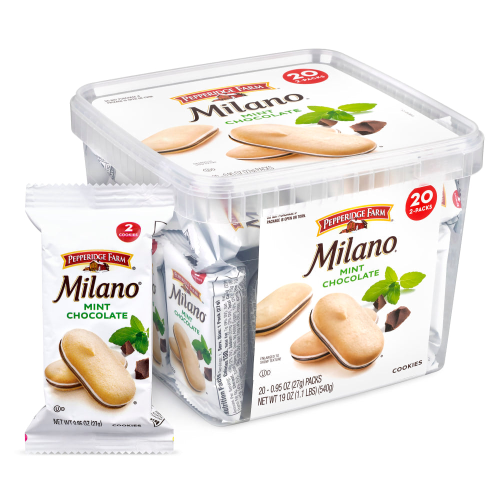 Pepperidge Farm Milano Mint Chocolate Cookies, 0.95 Oz, 2 Cookies Per Pack, Box Of 20 Packs