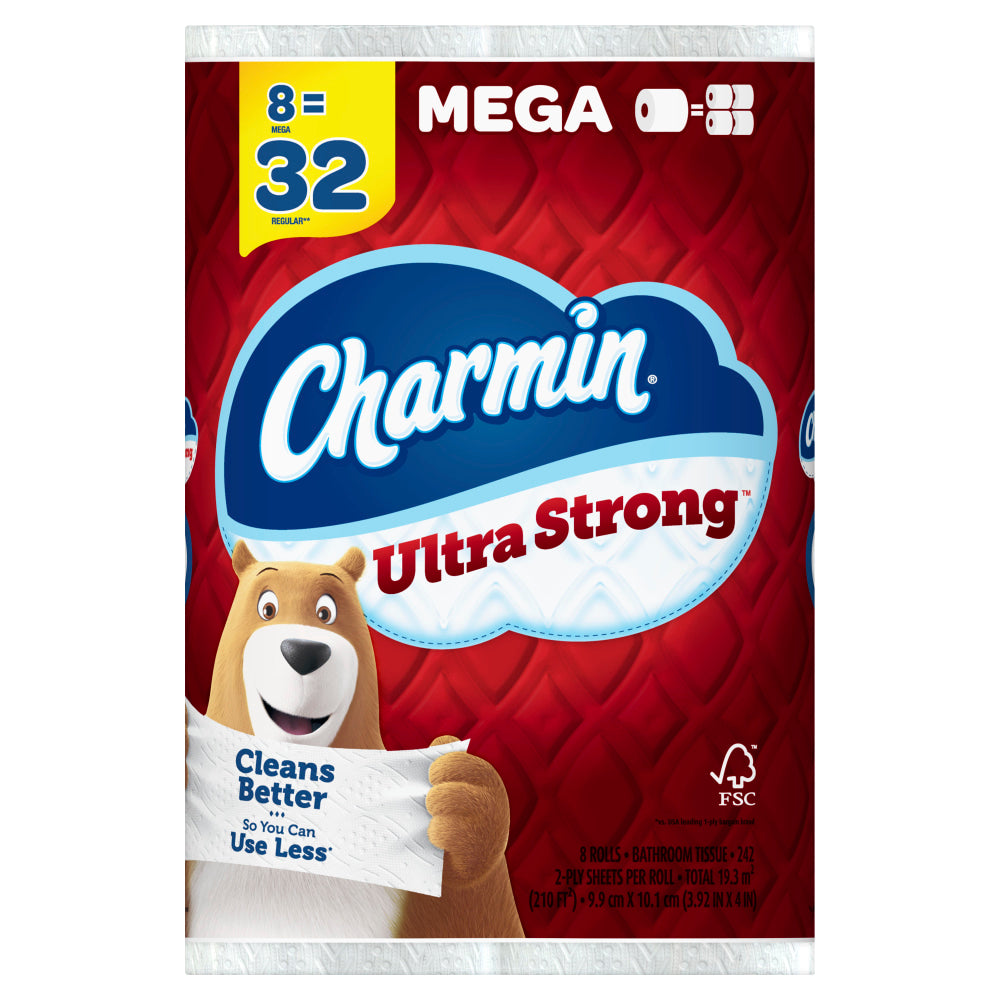 Charmin Ultra Strong 2 Ply Toilet Paper Mega Roll, White, 242 Sheets Per Roll, 8 Rolls per Pack, Carton of 4 Packs