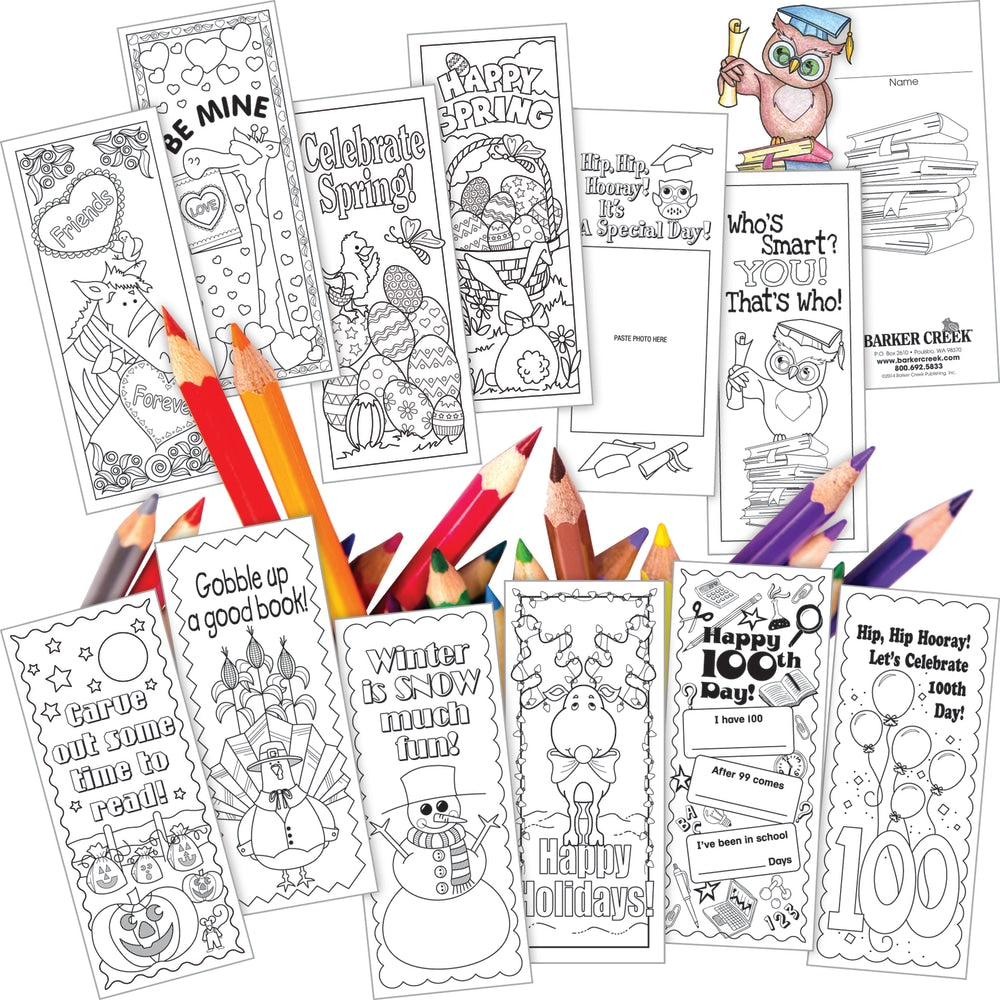 Barker Creek Color Me! Celebrate The Year Bookmark Set, 6in x 2 1/2in, Black/White, Set Of 360