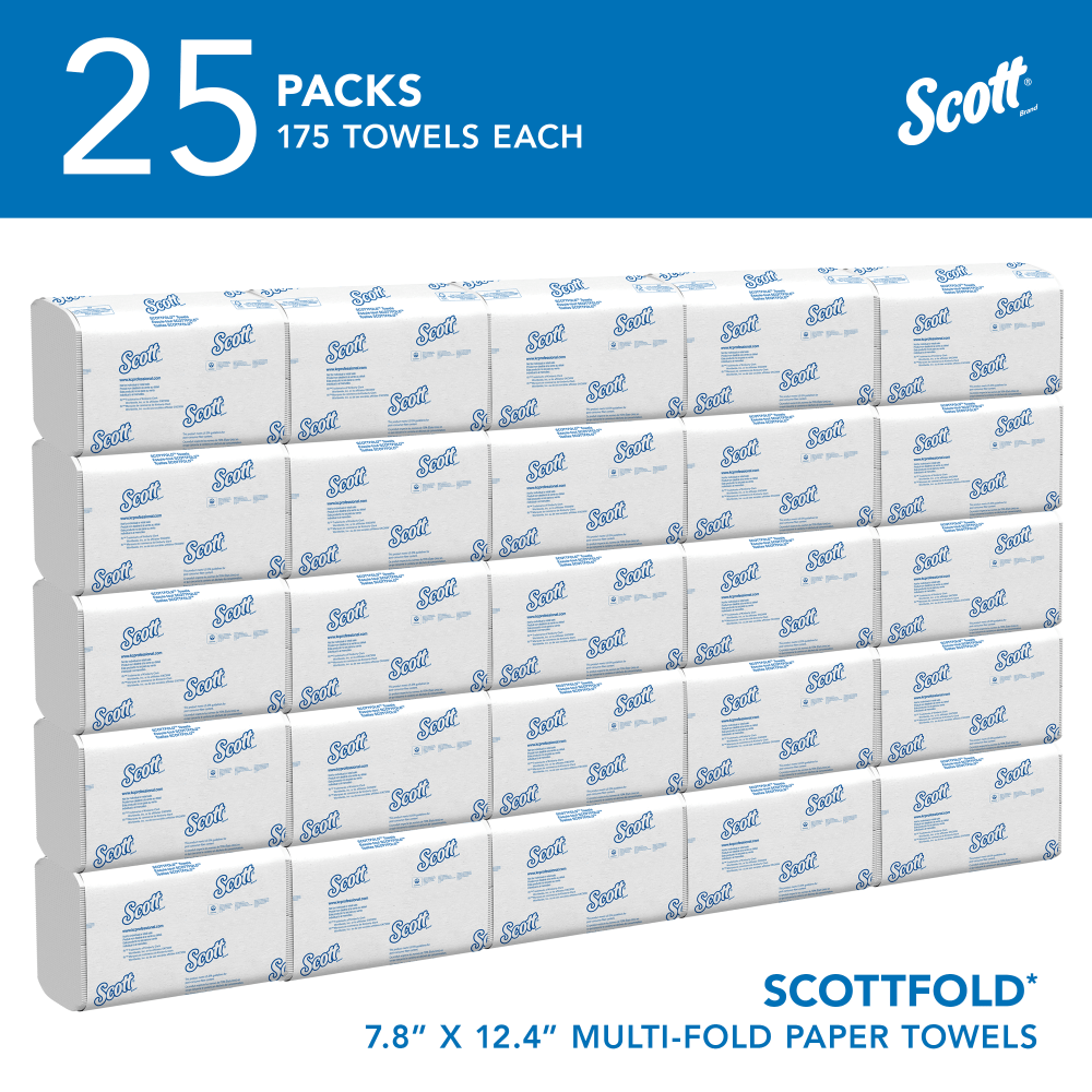 Scott Pro Scottfold Multifold Paper Towels with Fast-Drying Absorbency Pockets, 175 Sheets Per Pack, 25 Packs Per Case