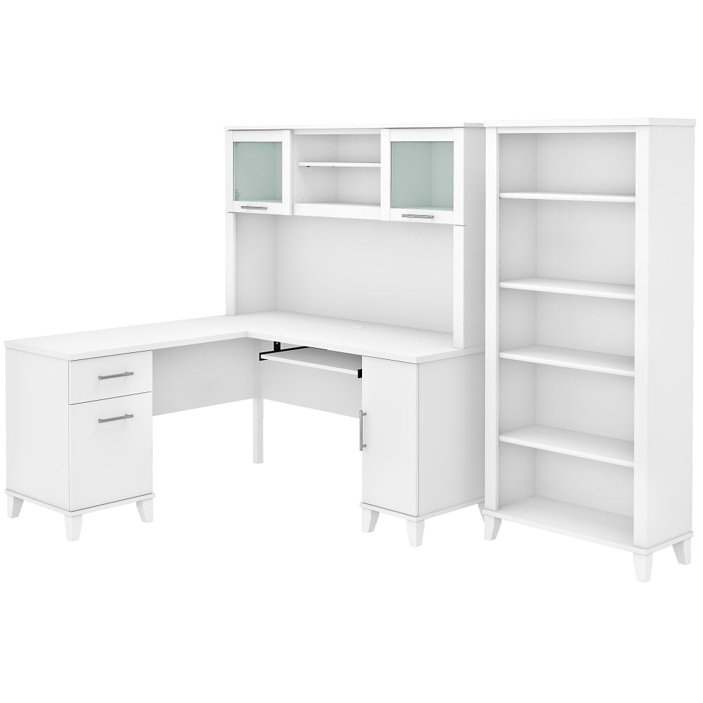 Bush Business Furniture Somerset 60inW L-Shaped Corner Desk With Hutch And 5-Shelf Bookcase, White, Standard Delivery