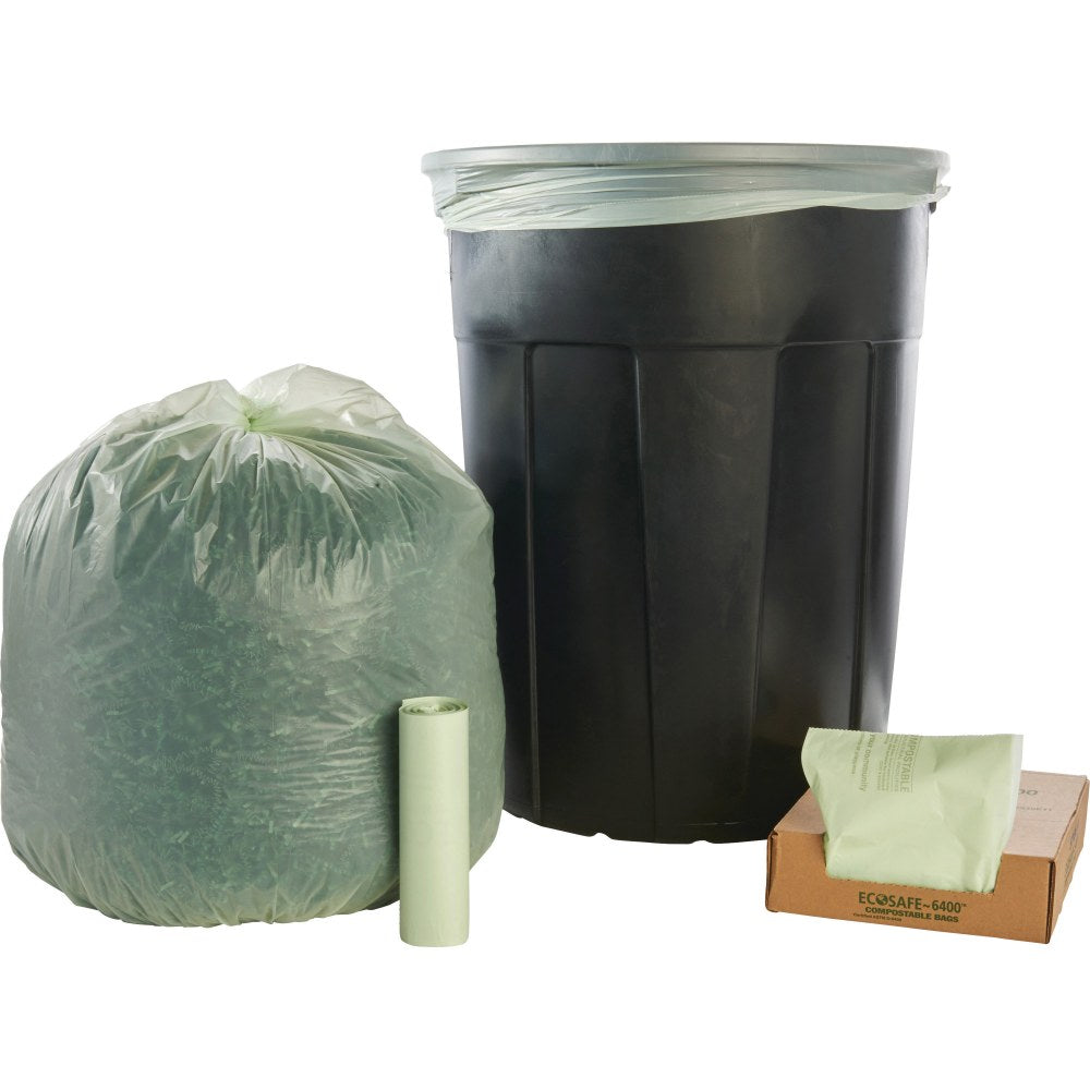 Stout EcoSafe-6400 Compostable Compost Bags, 1.1 mil, 30-Gallon, Green, Box Of 48