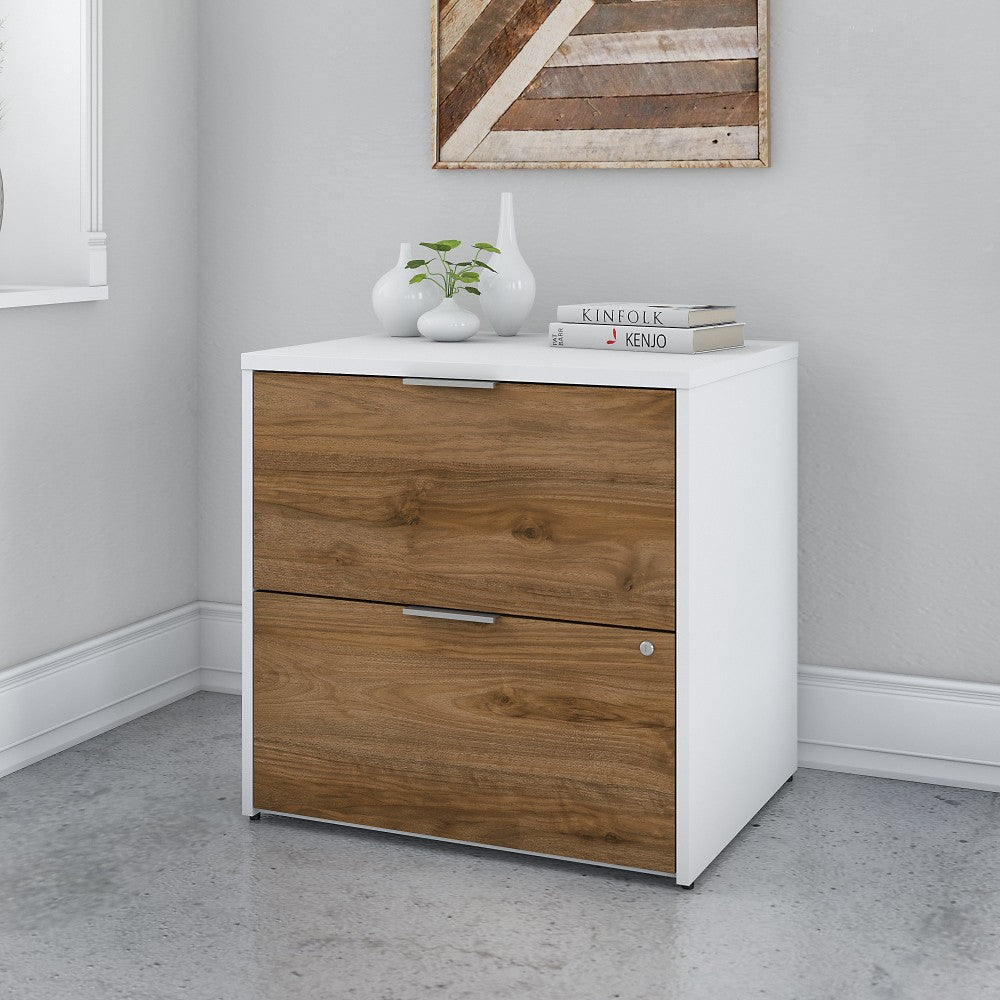 Bush Business Furniture Jamestown 29-5/7inW x 23-2/3inD Lateral 2-Drawer File Cabinet, Fresh Walnut/White, Standard Delivery