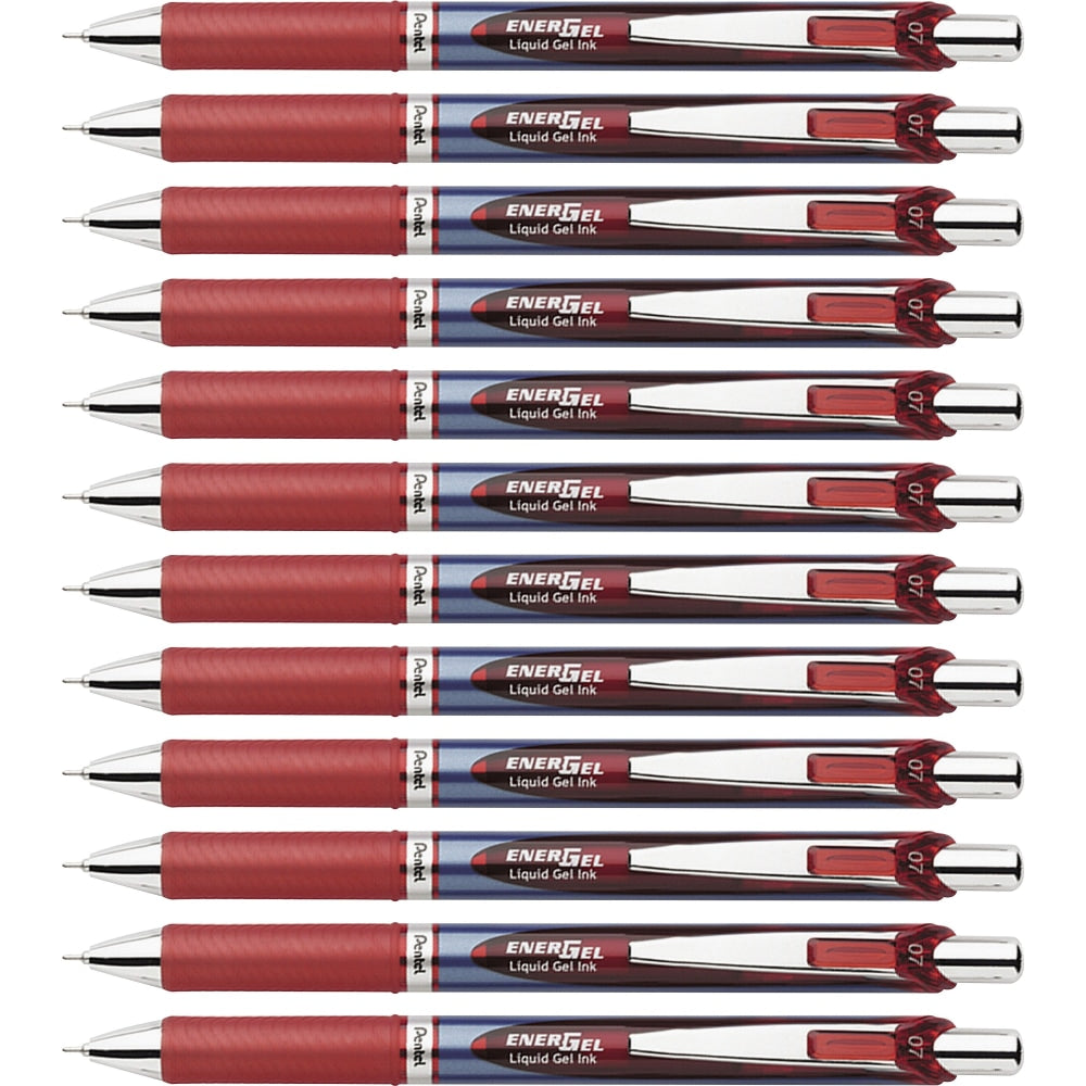 Pentel EnerGel RTX Liquid Gel Pens, Pack Of 12, Medium Point, 0.7 mm, Blue Barrel, Red Ink