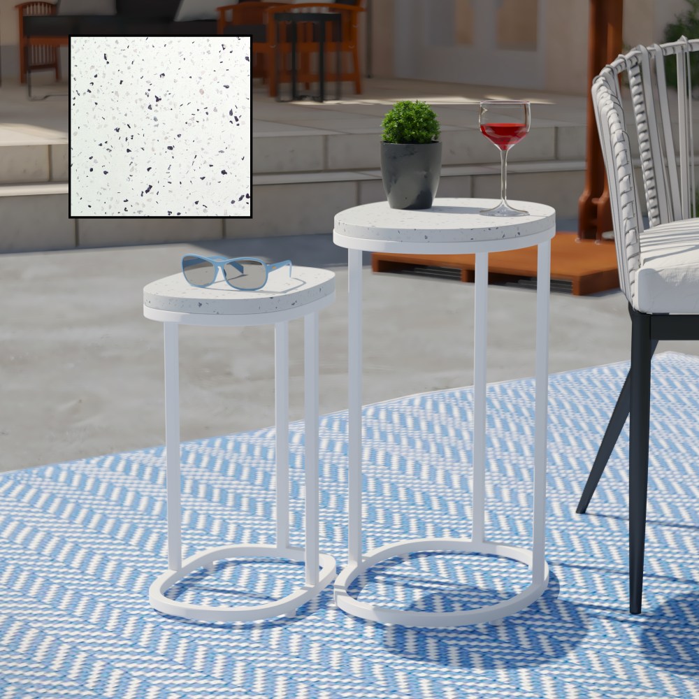 SEI Vicanno Terrazzo Outdoor Nesting Tables, Terrazzo/White, Set Of 2 Tables