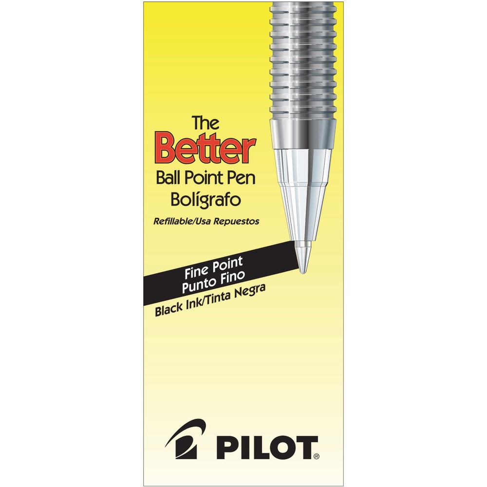 Pilot Better Ballpoint Pens, Fine Point, 0.7 mm, Black Barrel, Black Ink, Pack Of 12