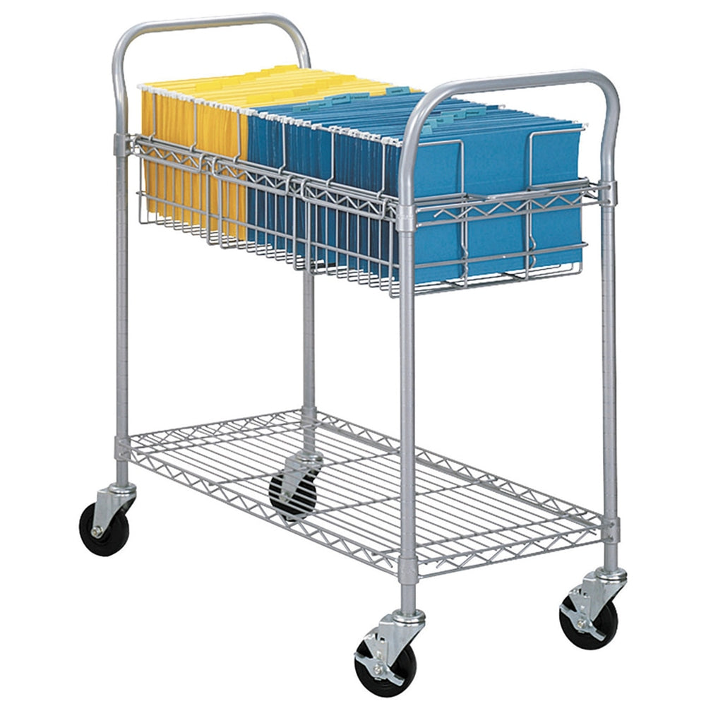 Safco Wire Mail Cart, 38 1/2inH x 21inW x 42inD, Metallic Gray