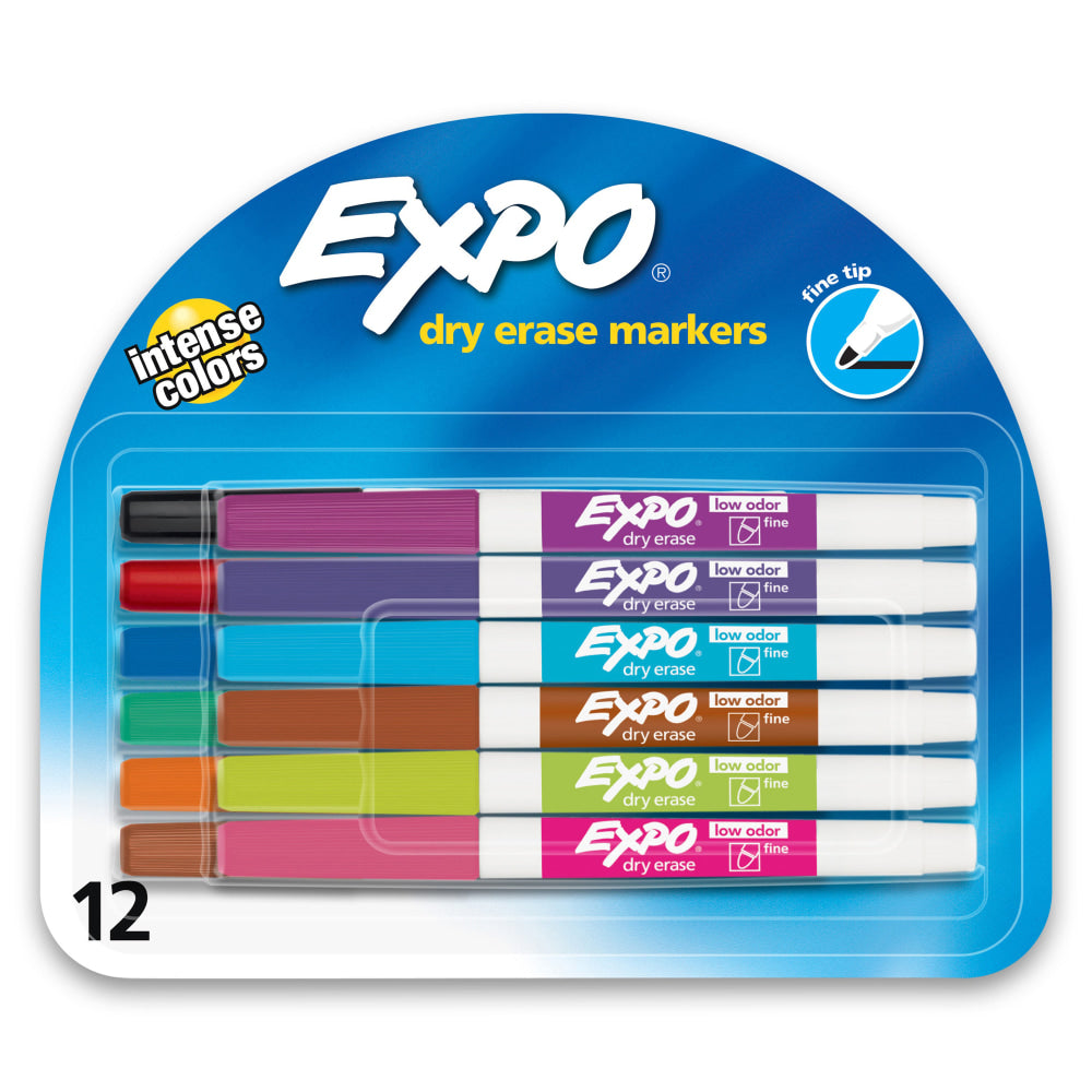 EXPO Low-Odor Dry-Erase Markers, Fine Point, Assorted Colors, Pack Of 12