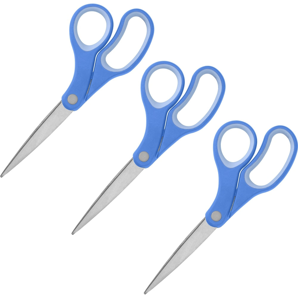 Sparco Bent Multipurpose Scissors - 8in Overall Length - Bent - Stainless Steel - Blue - 3 / Bundle