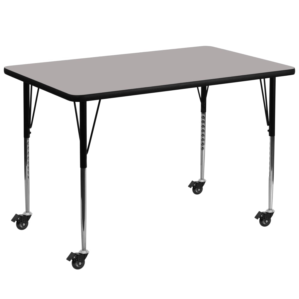 Flash Furniture Mobile Rectangular HP Laminate Activity Table With Standard Height-Adjustable Legs, 30-1/2inH x 36inW x 72inD, Gray