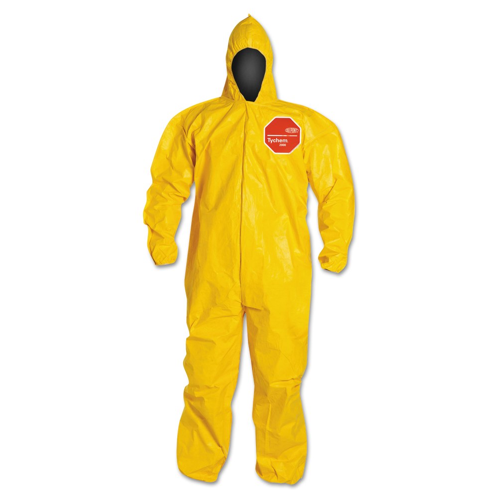 DuPont Tychem 2000 Tyvek Coveralls With Attached Hood And Socks, 2X, Yellow, Case Of 12 Coveralls