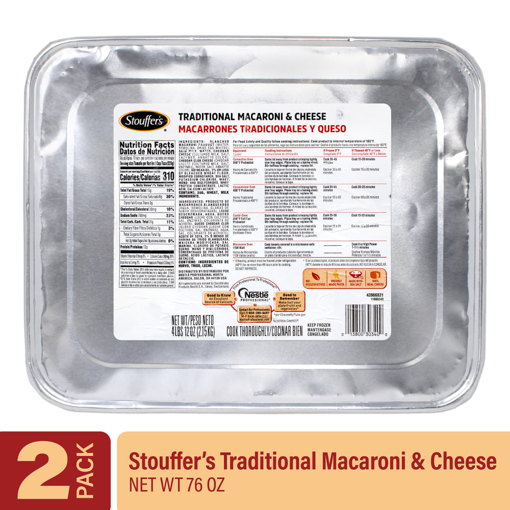 Stouffers Traditional Baked Macaroni And Cheese, 76 Oz, Pack Of 2 Boxes