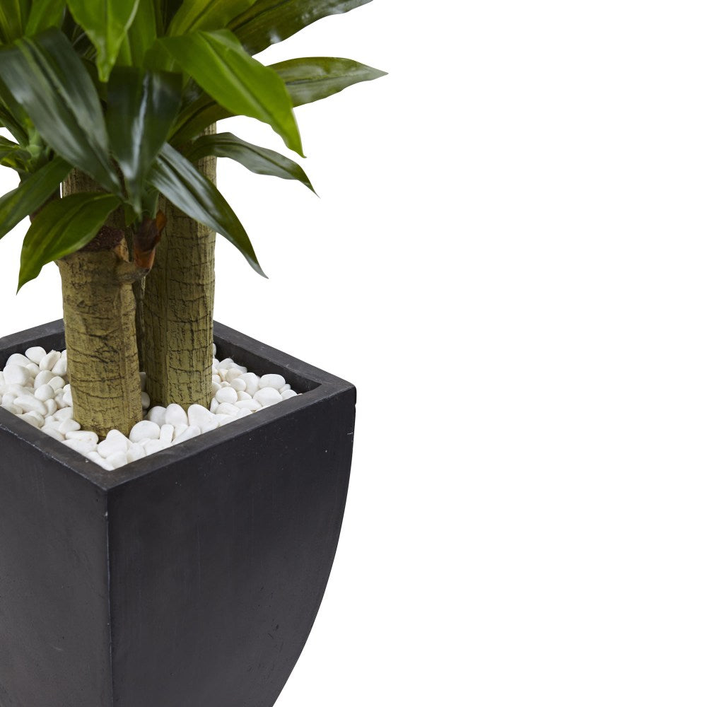 Nearly Natural 5-1/2ftH Polyethylene Cornstalk Dracaena Plant With Clay Planter, Black Wash/Green