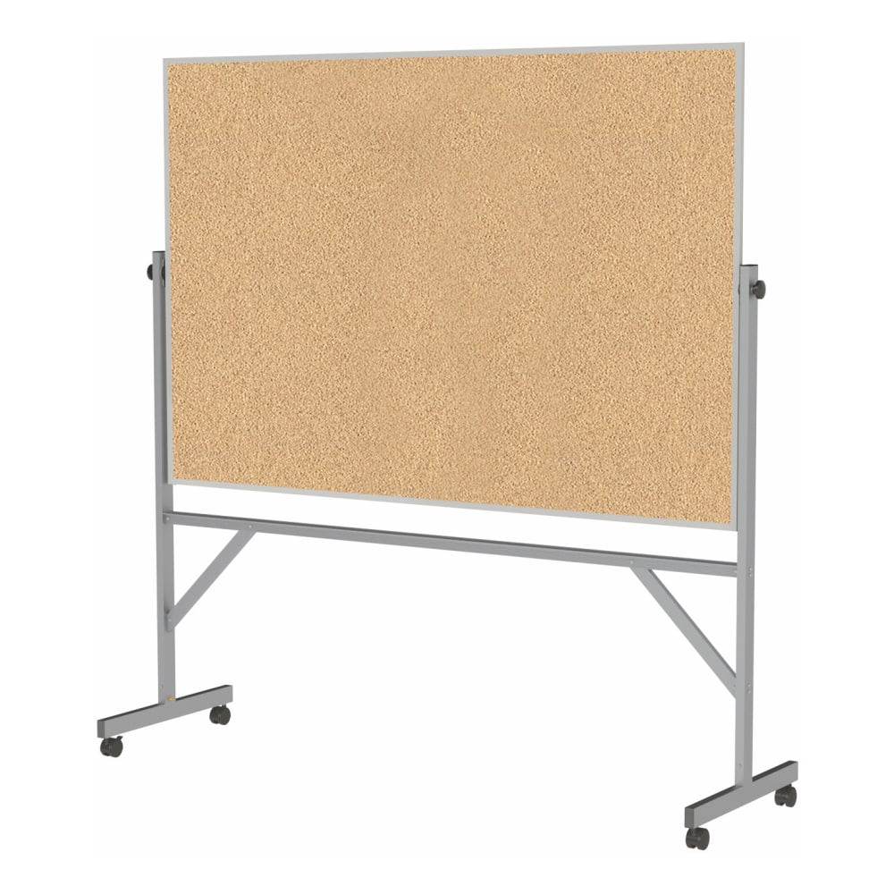 Ghent Reversible Natural Cork Bulletin Board, 78 1/4in x 77in , Aluminum Frame With Silver Finish