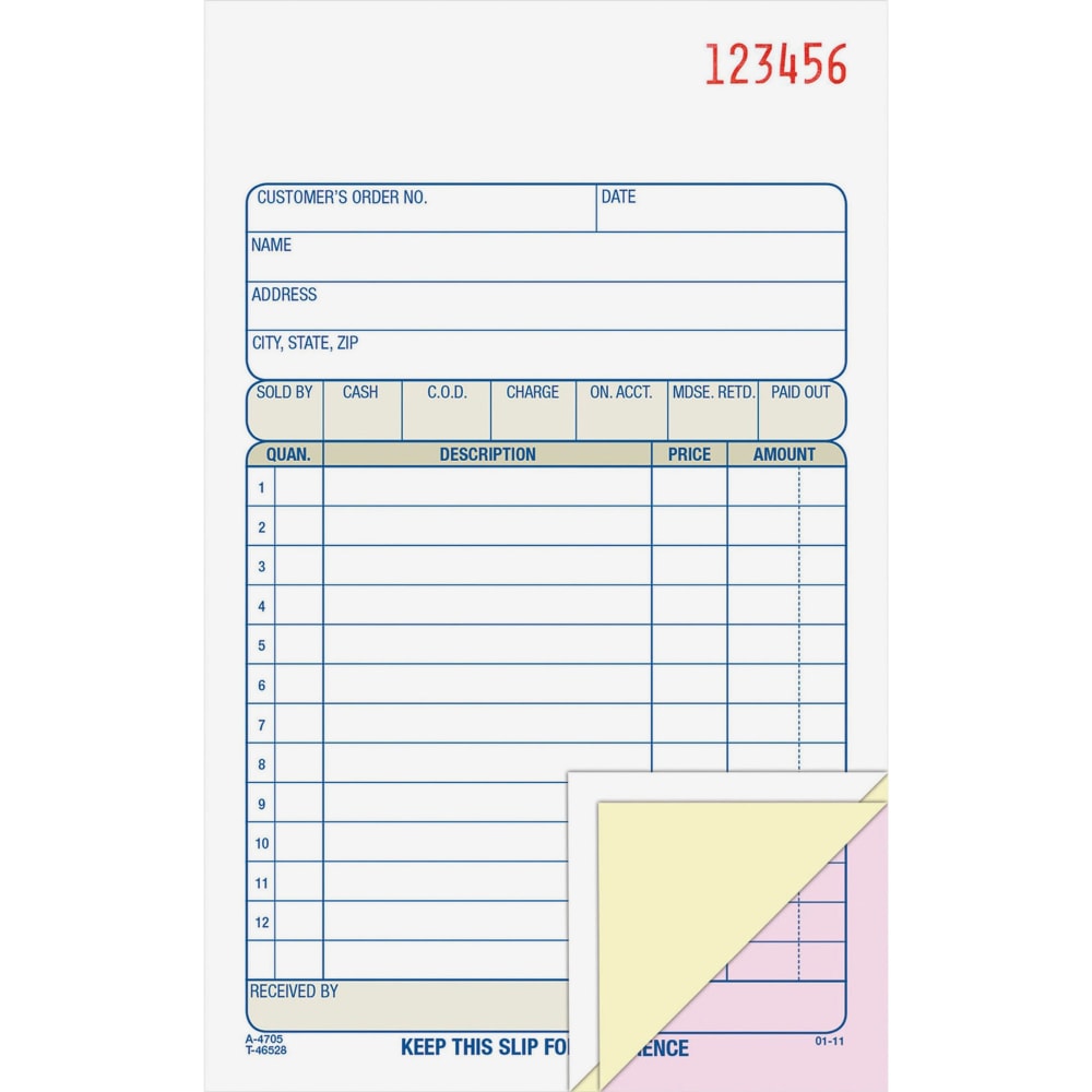 Adams Carbonless 3-part Sales Order Books - 50 Sheet(s) - 3 PartCarbonless Copy - 4.18in x 7.18in Sheet Size - White, Canary, Pink - Assorted Sheet(s) - 1 Each