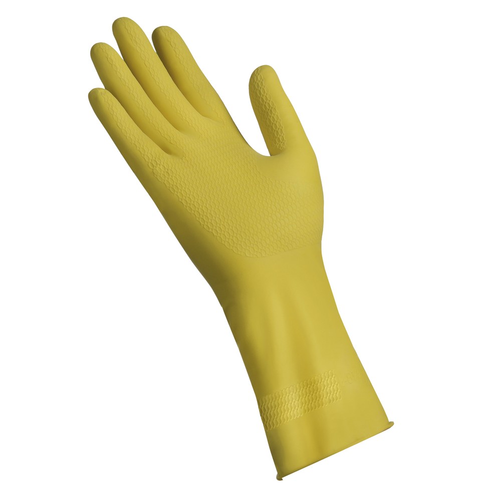 Tradex International Flock-Lined Latex General Purpose Gloves, X-Large, Yellow, Pack of 12 Pairs