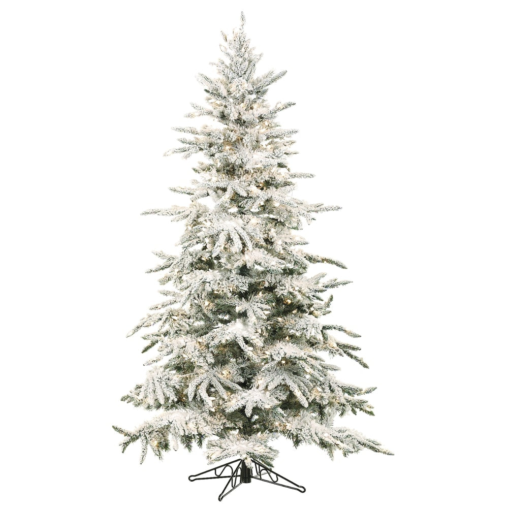 Fraser Hill Farm 7 1/2ft Mountain Pine Flocked Artificial Christmas Tree With Multi-Color LED String Lighting, White/Black