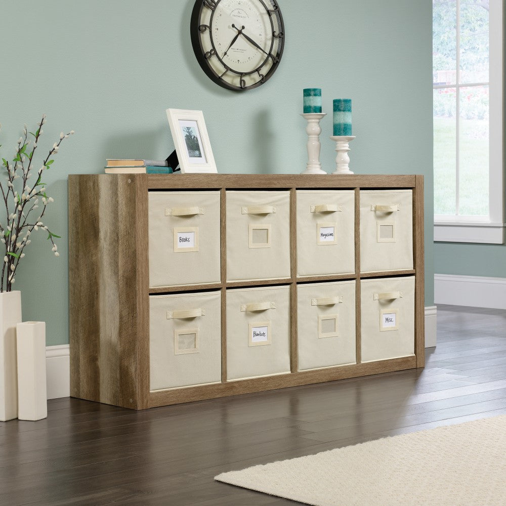 Sauder Stow-Away 8-Cube Organizer With Fabric Bins, 57-7/8inH x 30-7/8inW x 15-3/8inD, Lintel Oak