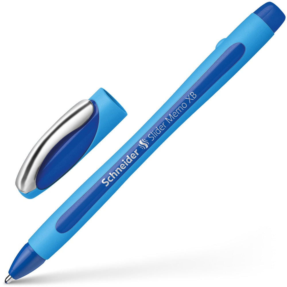 Rediform Schneider Slider Memo XB Ballpoint Pens, Extra Broad Point, 1.4 mm, Blue Barrels, Blue Ink, Pack Of 10 Pens