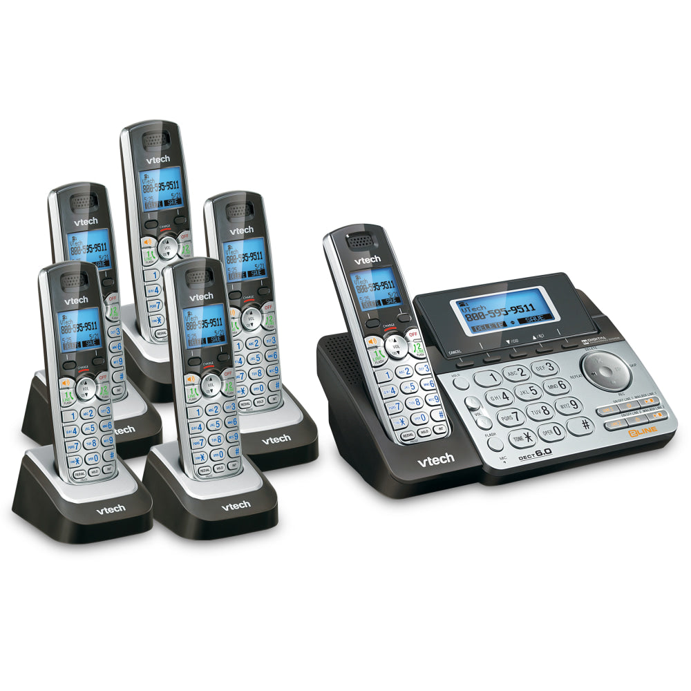 VTech DS6151 DECT 6.0 Expandable 2-Line Phone System Plus 6 DS6101 Cordless Handsets