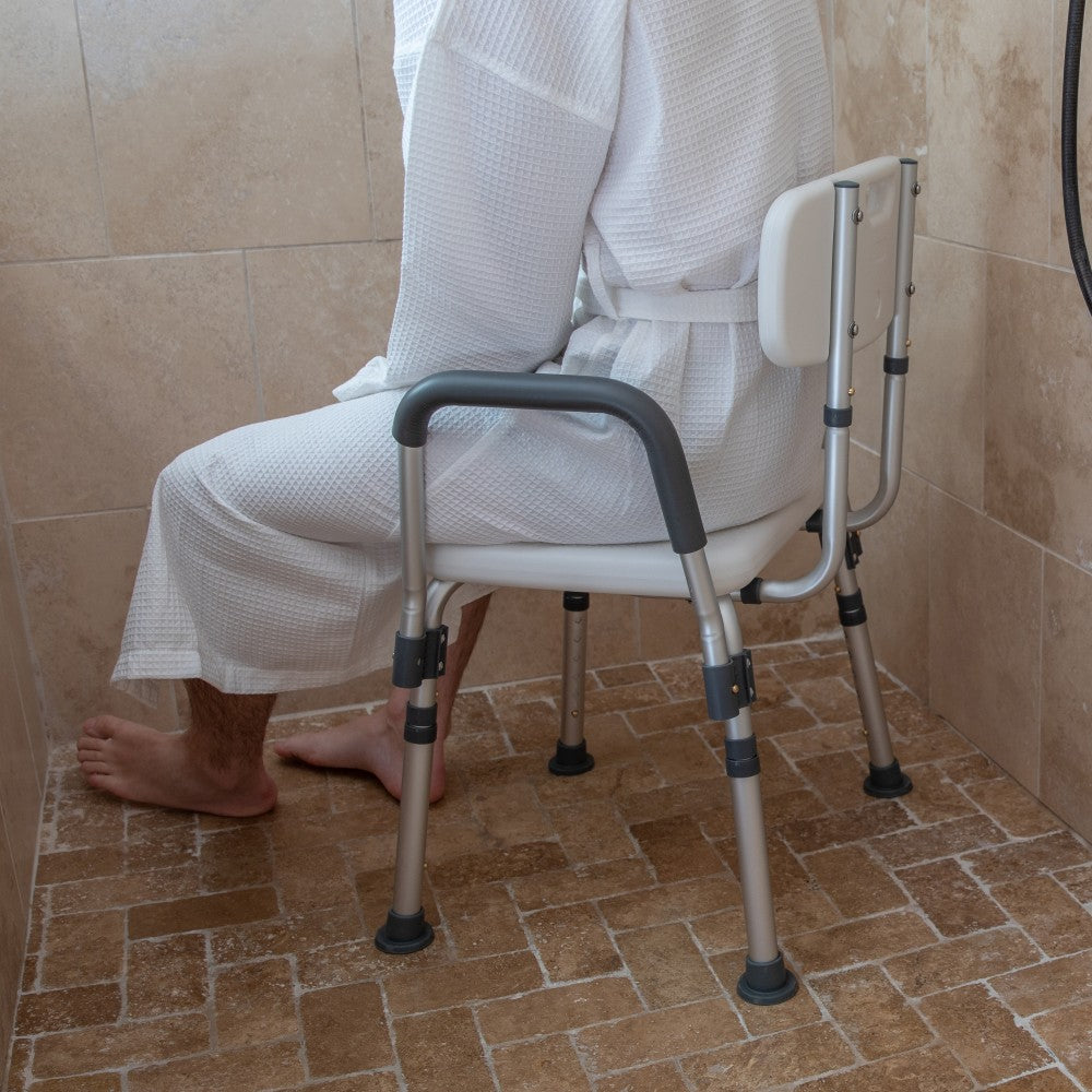 Flash Furniture Hercules Adjustable Bath And Shower Chair With Quick-Release Back And Arms, 34-3/4inH x 20-3/4inW x 19-3/4inD, Gray