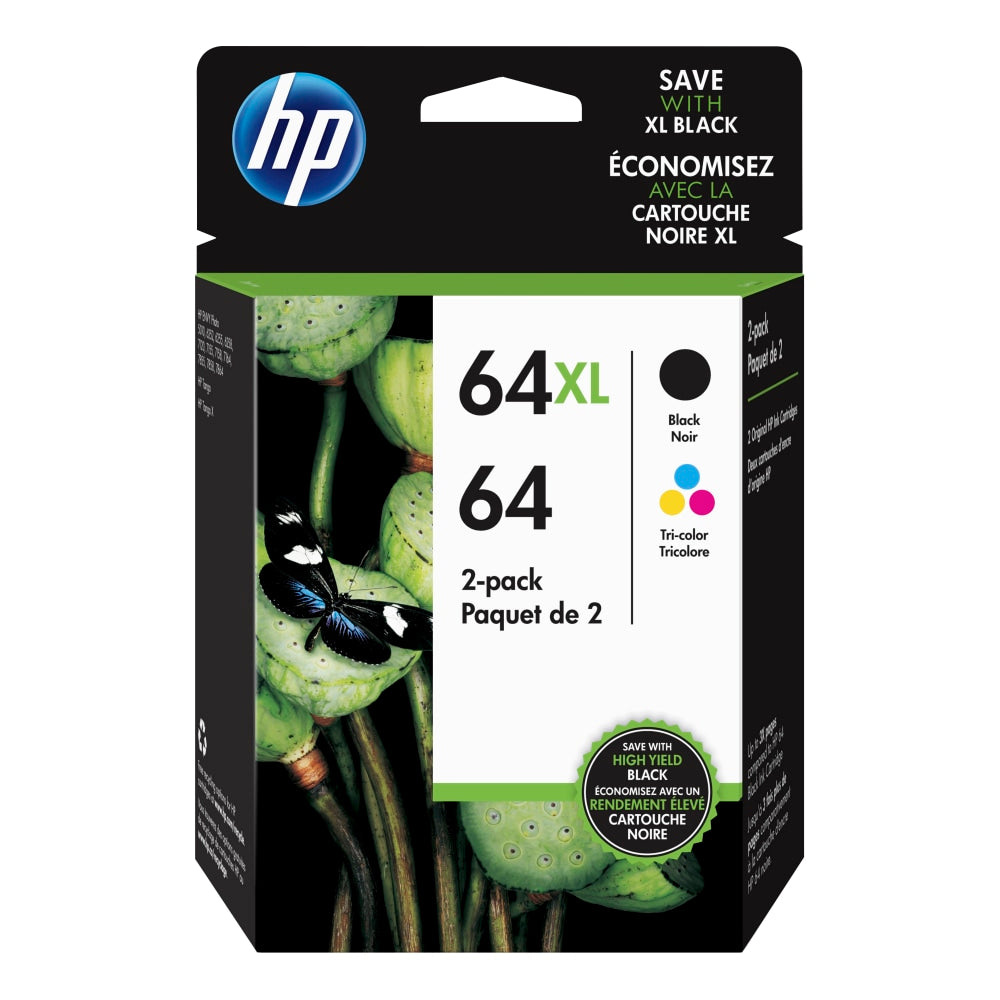 HP 64XL Black/64 Tri-Color High-Yield Ink Cartridges, Pack Of 2, 3YP23AN