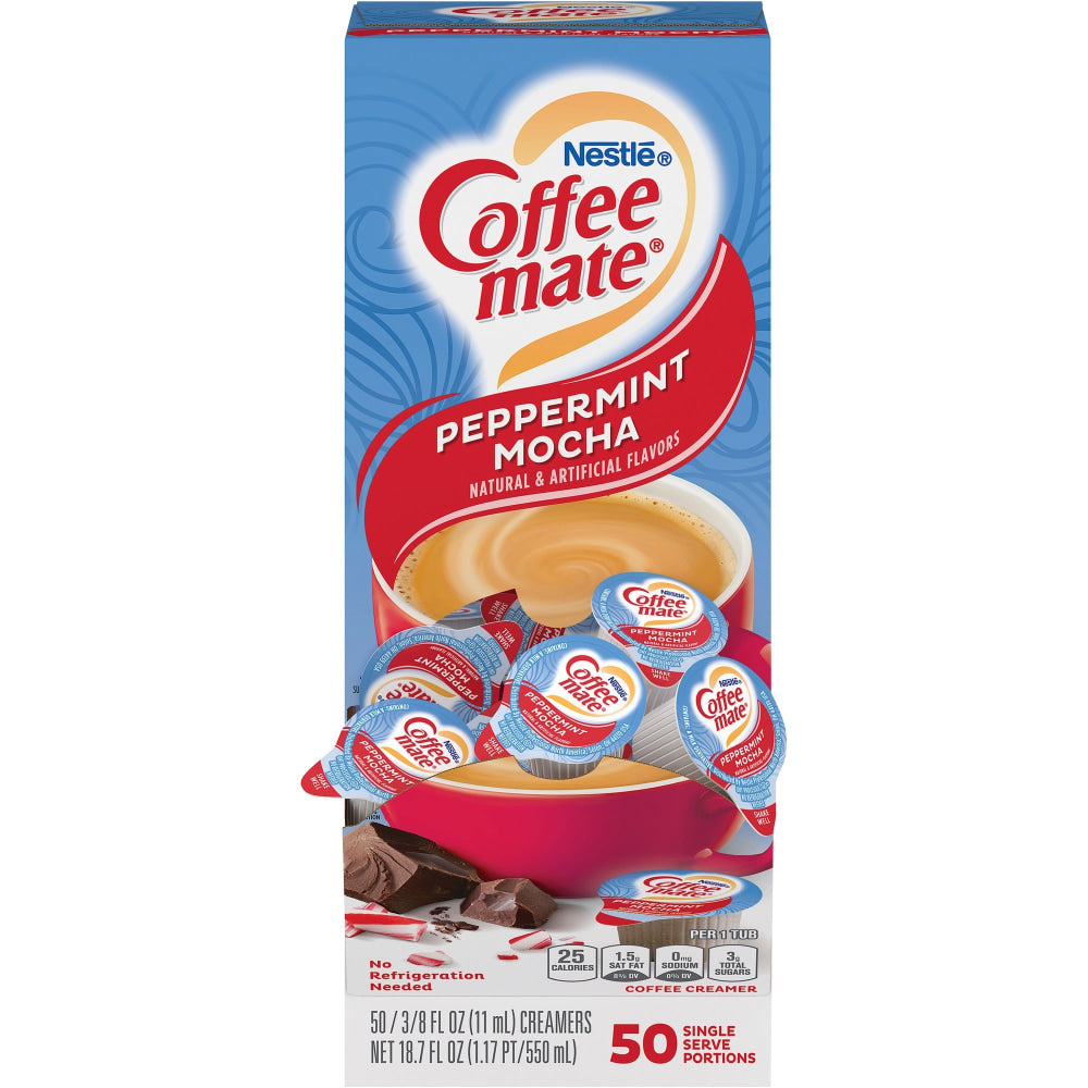 Nestle Coffee-mate Liquid Creamer, Peppermint Mocha Flavor, 0.38 Oz Single Serve x 50