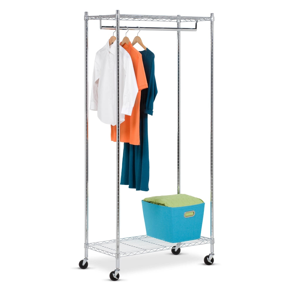 Honey-Can-Do Heavy-Duty Rolling Garment Rack, 73 1/4inH x 17 3/4inW x 35 7/8inD, Chrome