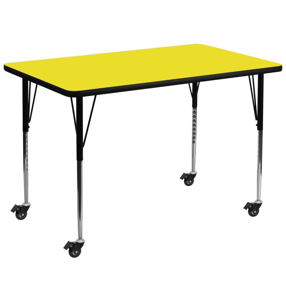 Flash Furniture Mobile Rectangular HP Laminate Activity Table With Standard Height-Adjustable Legs, 30-1/2inH x 36inW x 72inD, Yellow