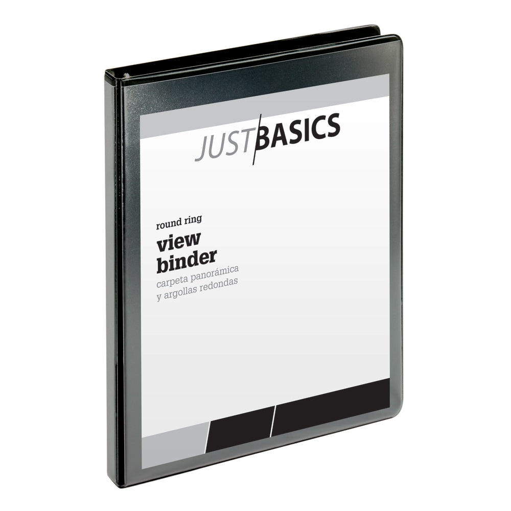 Just Basics Basic View 3-Ring Binder, 1/2in Round Rings, Black