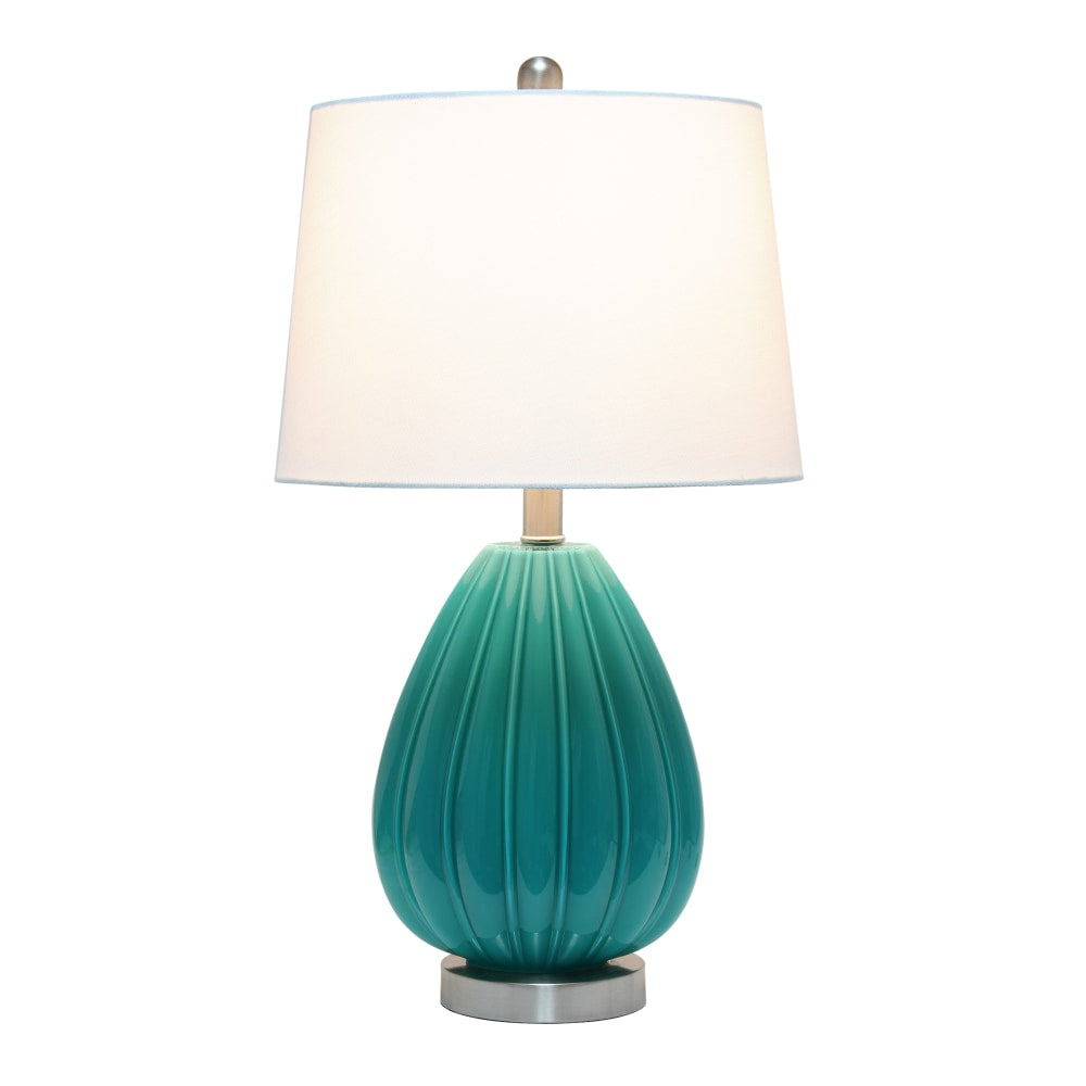 Lalia Home Pleated Table Lamp, 23-1/4inH, White Shade/Teal Base