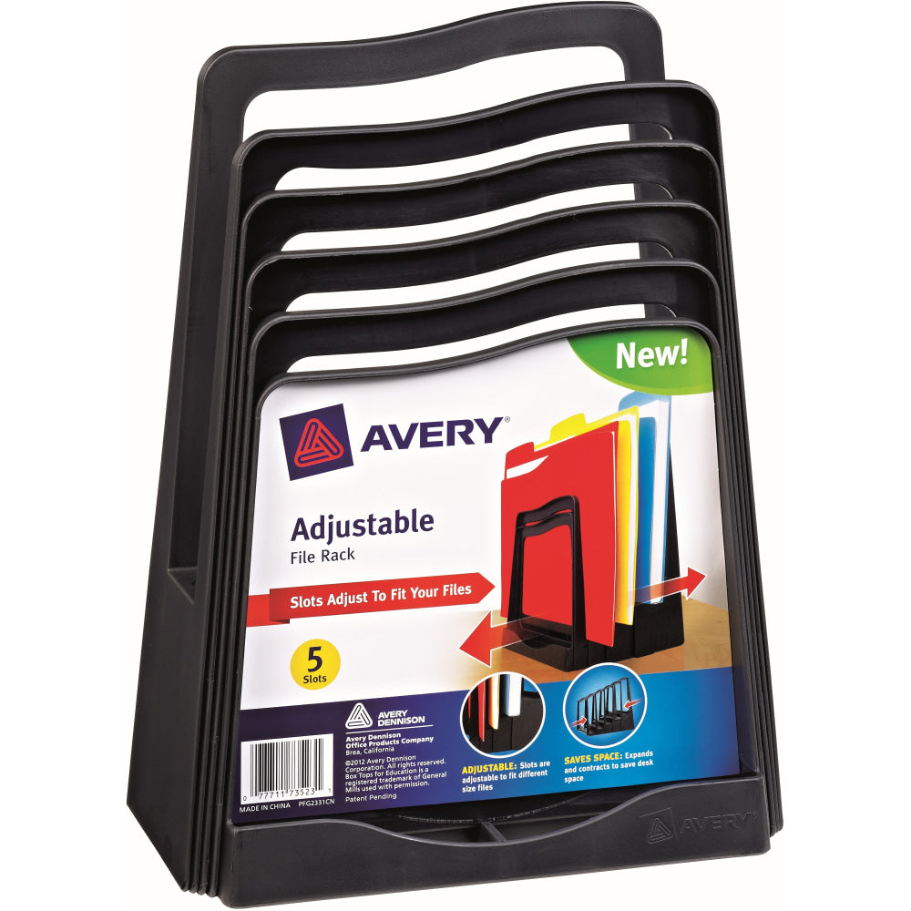 Avery Adjustable File Rack - 5 Compartment(s) - 11.5in Height x 8in Width x 10.5in Depth - Desktop - Black - Plastic - 1Each