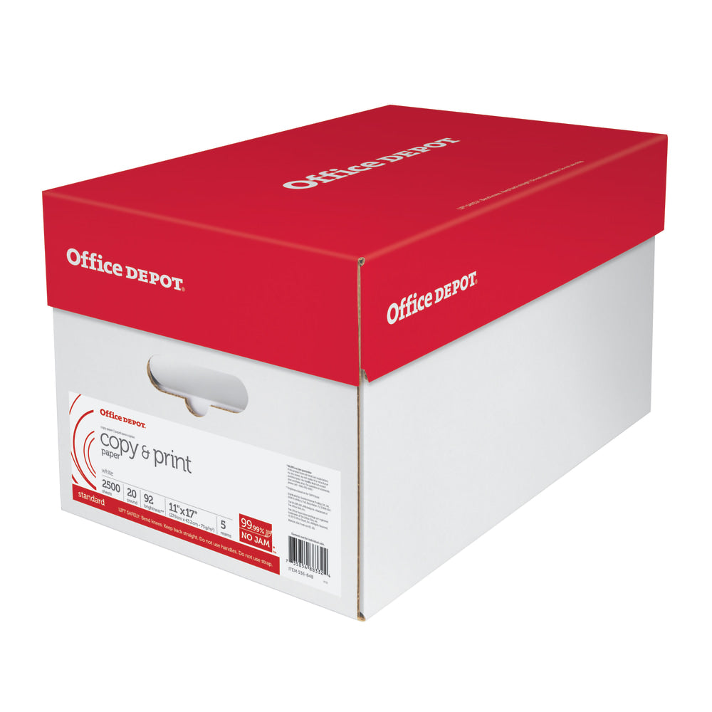 Office Depot Multi-Use Printer & Copy Paper, White, Ledger (11in x 17in), 2500 Sheets Per Case, 20 Lb,92 Brightness, Case Of 5 Reams