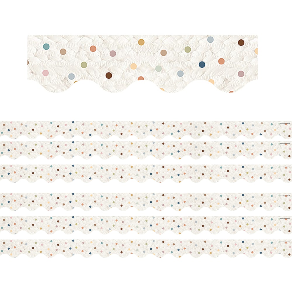 Teacher Created Resources Scalloped Border Trim, Everyone Is Welcome Dots, 35ft Per Pack, Set Of 6 Packs