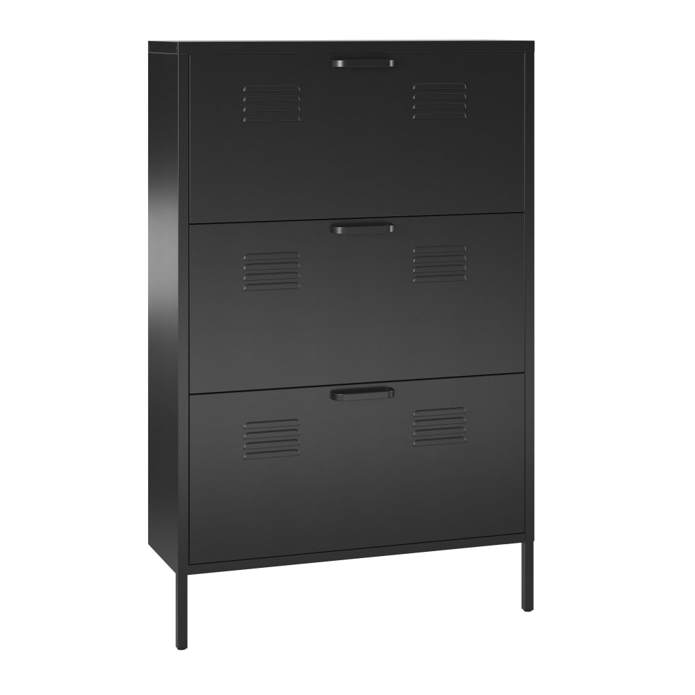 Ameriwood Home Systembuild Evolution Mission District 3-Door Locker-Style Metal Shoe Storage Cabinet, 49inH x 31-1/2inW x 10-1/4inD, Black