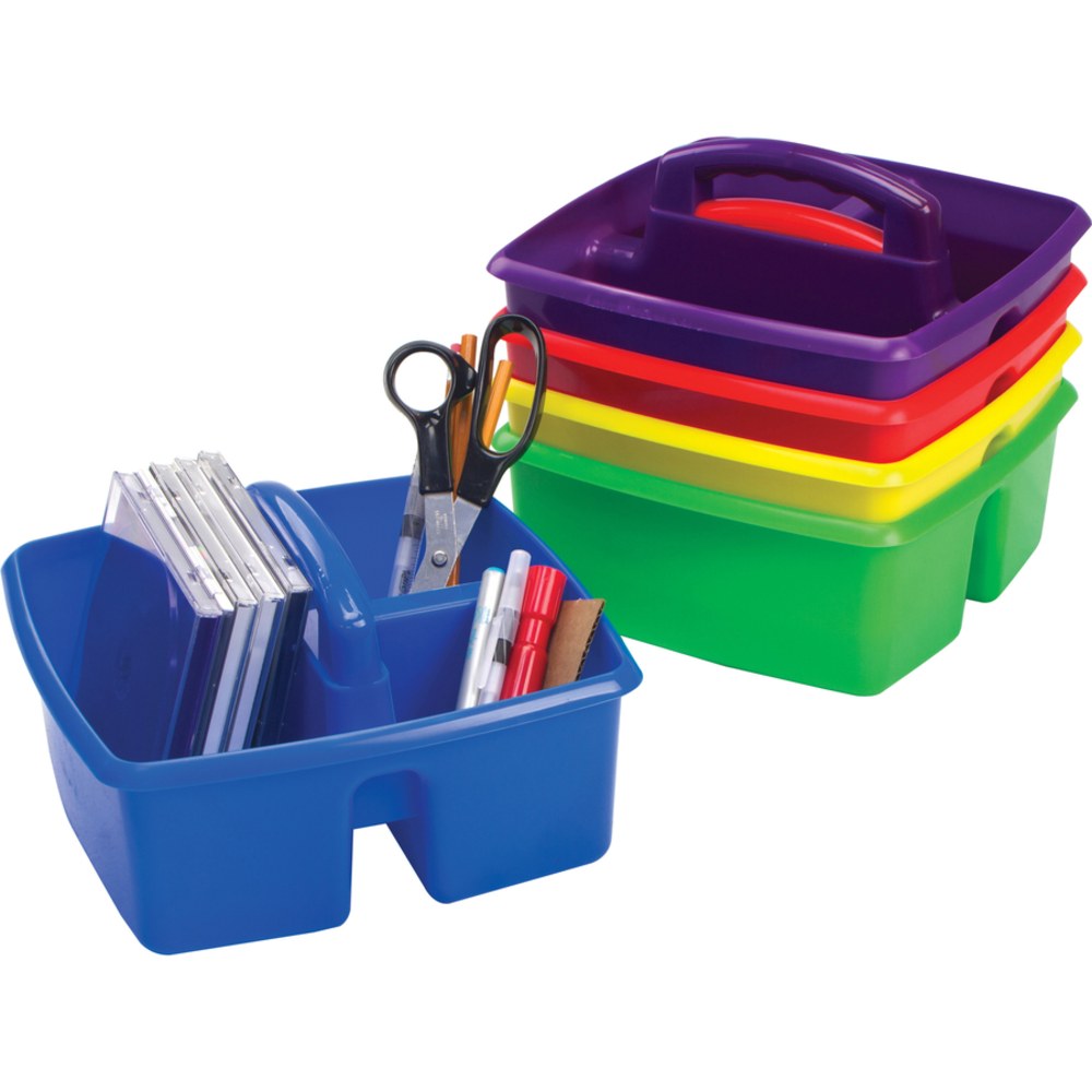 Storex 3-Compartment Classroom Caddy, 5.3inH x 9.3inW x 9.3inD, Blue, Set Of 5