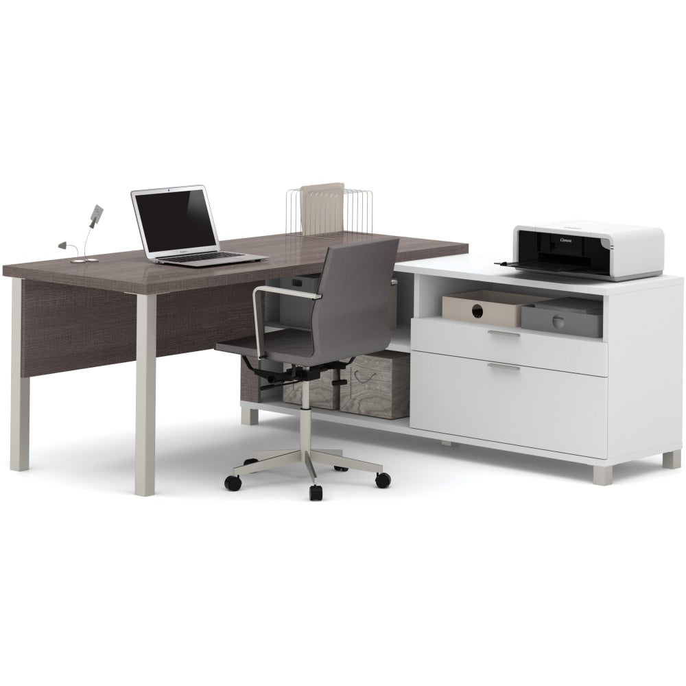 Bestar Pro-Linea 72inW L-Shaped Corner Desk With Metal Legs, Bark Gray