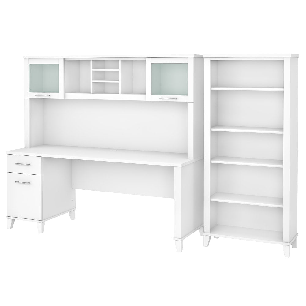 Bush Business Furniture Somerset 72inW Office Computer Desk With Hutch And 5-Shelf Bookcase, White, Standard Delivery