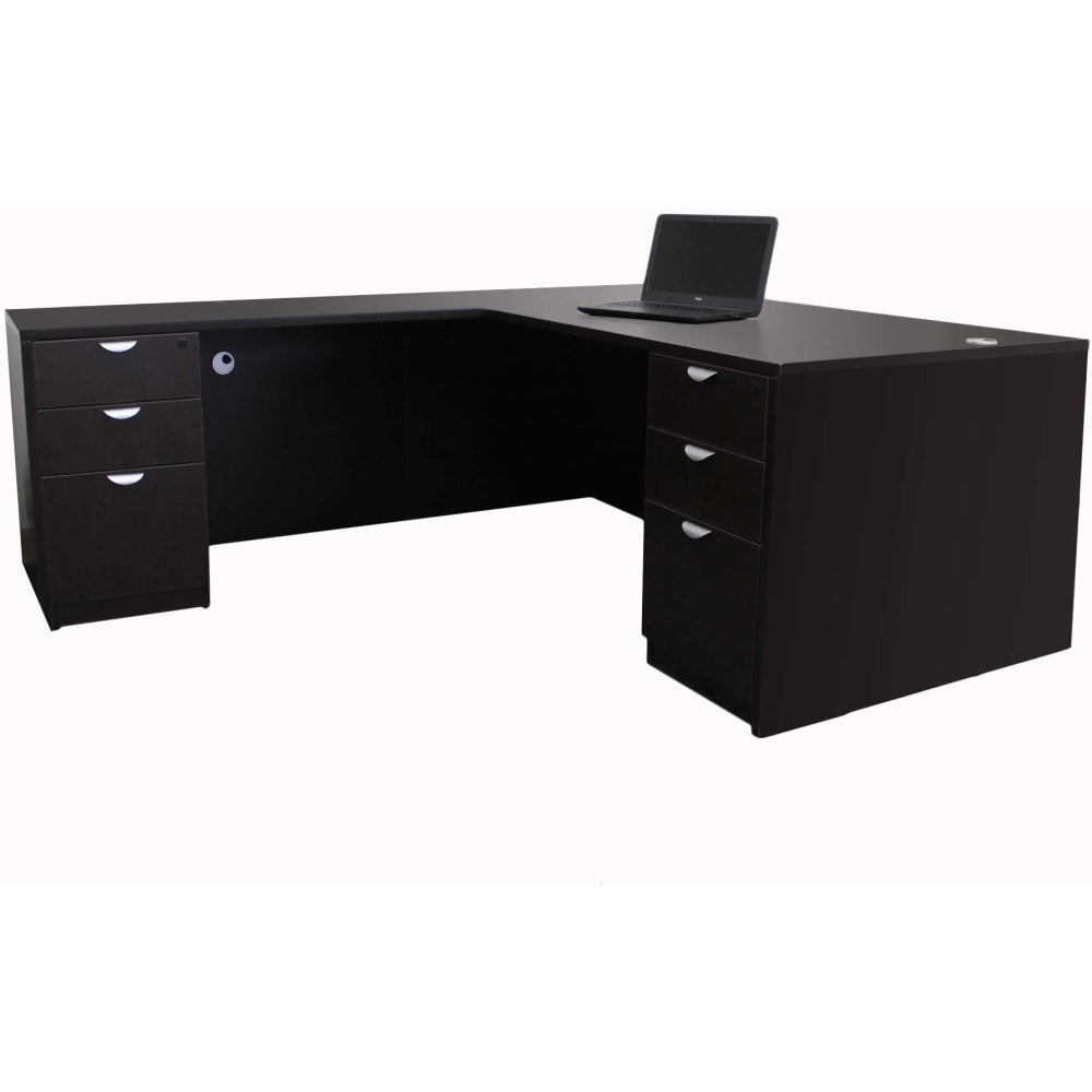 Boss Office Products Holland Series 71inW Executive L-Shaped Corner Desk With 2 File Storage Pedestals, Mocha