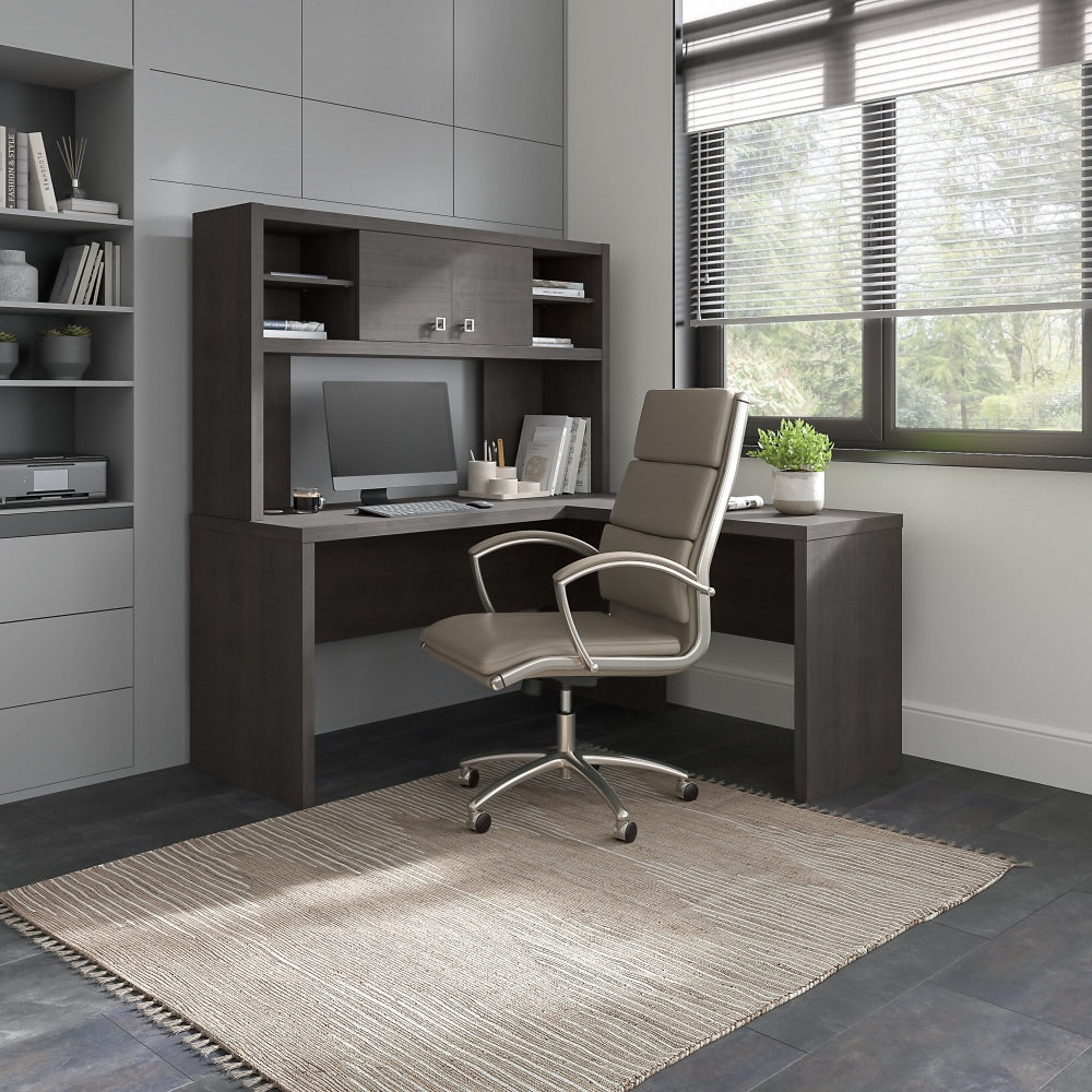 Bush Business Furniture Echo L-Shaped Desk With Hutch, Charcoal Maple, Standard Delivery