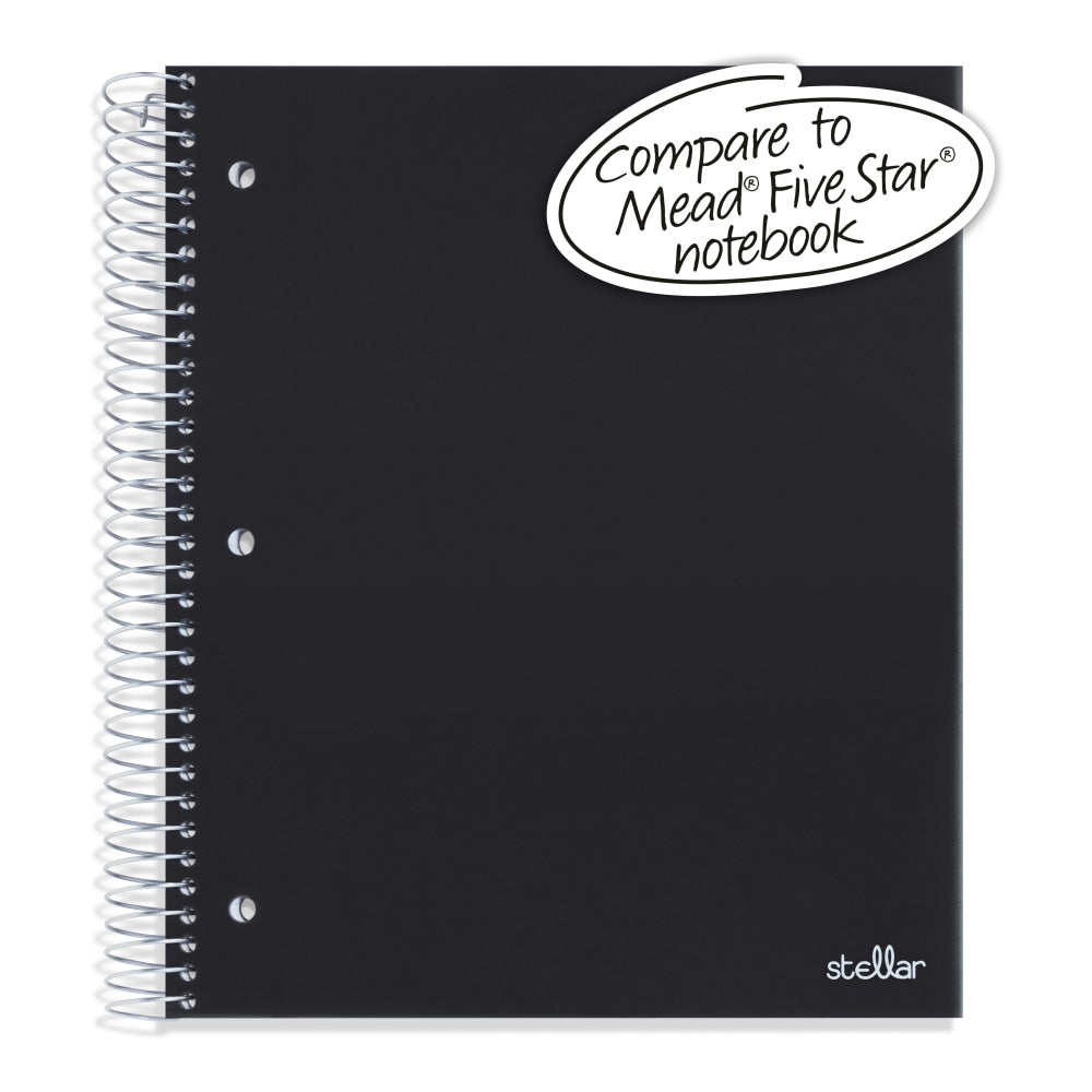 Office Depot Brand Stellar Poly Notebook, 8in x 10-1/2in, 5 Subject, Wide Ruled, 200 Sheets, Black