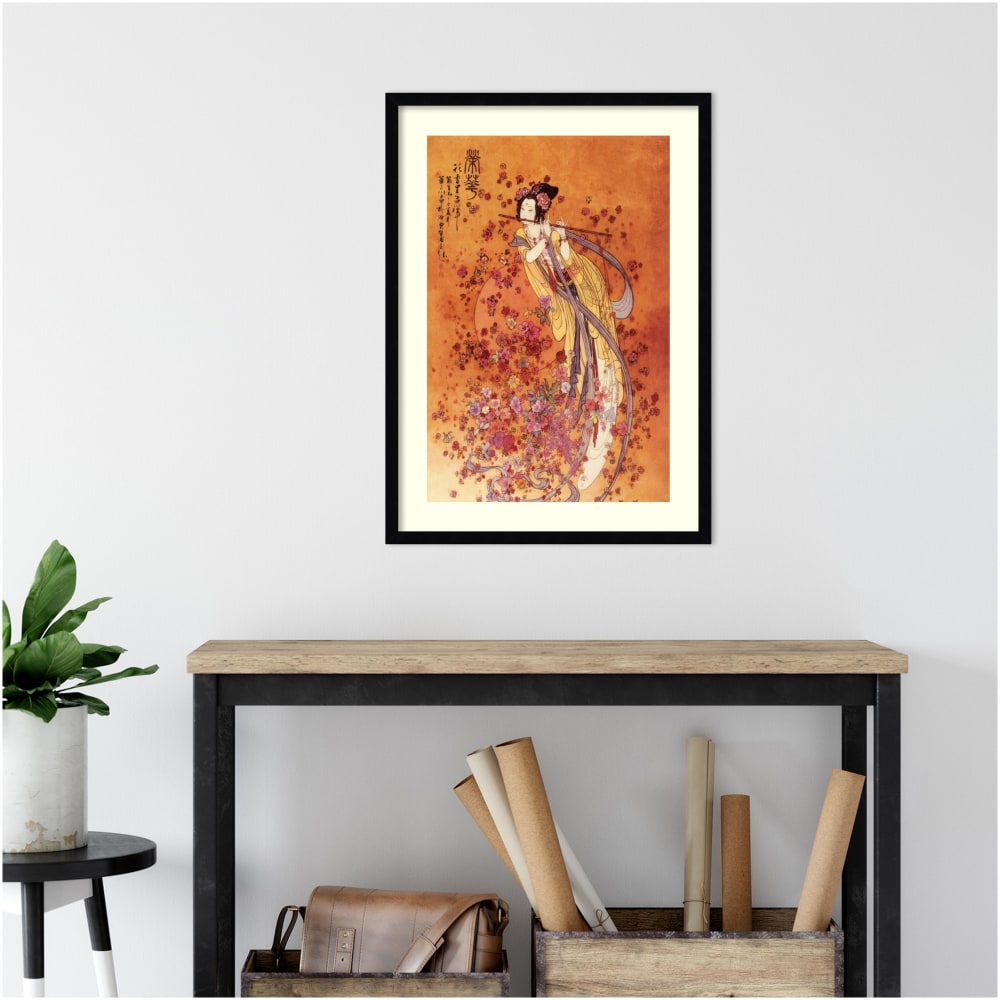 Amanti Art Goddess of Prosperity by Chinese Wood Framed Wall Art Print, 29inH x 21inW, Black