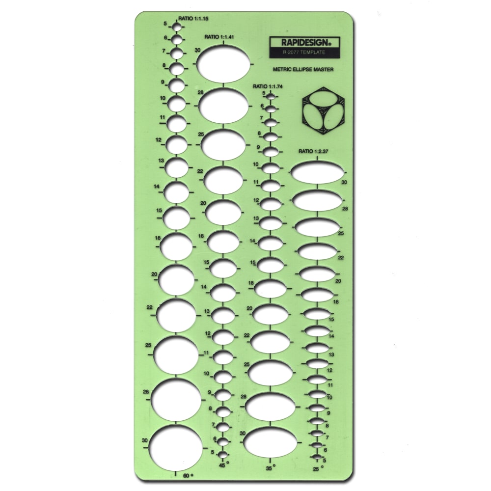 Rapidesign Ellipses Drafting Template, Metric Ellipse, 68 Ellipses